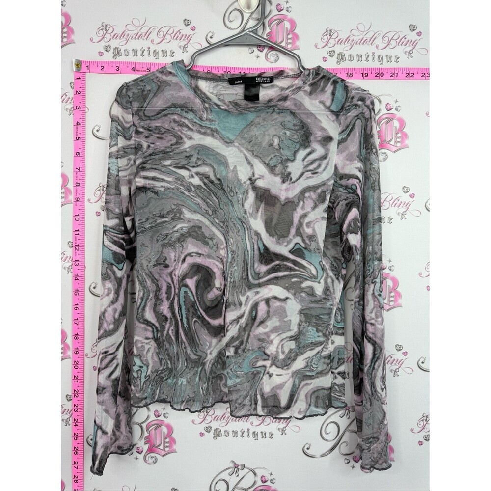 Rebel Sugar Marble-Print Long Sleeve Top - Pastel Pink & Teal